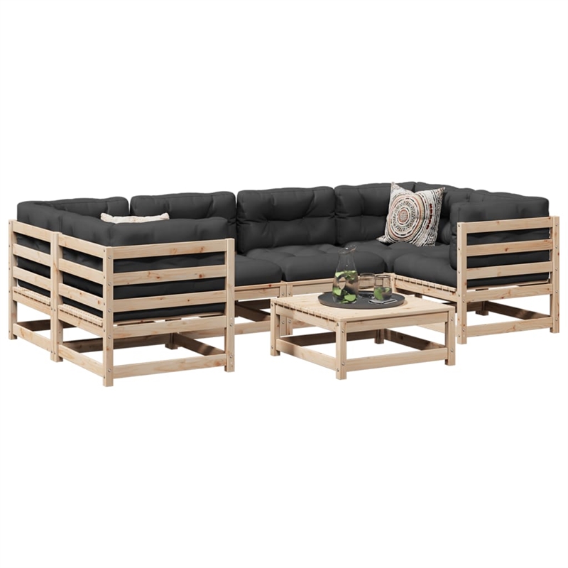 vidaXL 7 Piece Wood Large Sofa Set in Natural