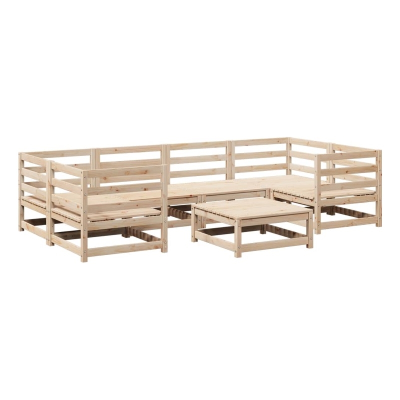 vidaXL 7 Piece Wood Large Sofa Set in Natural