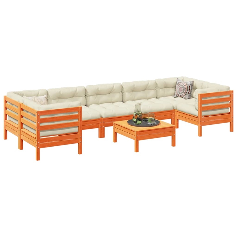 vidaXL 8 Piece Wood Sofa Set in Brown/Cream