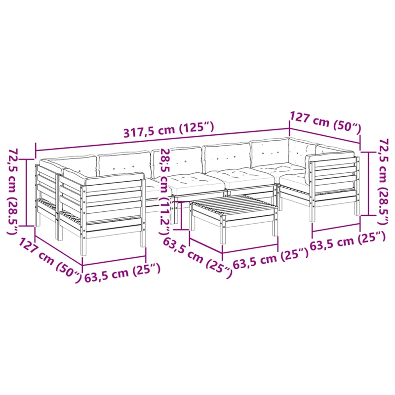 vidaXL 8 Piece Wood Sofa Set in Brown/Cream