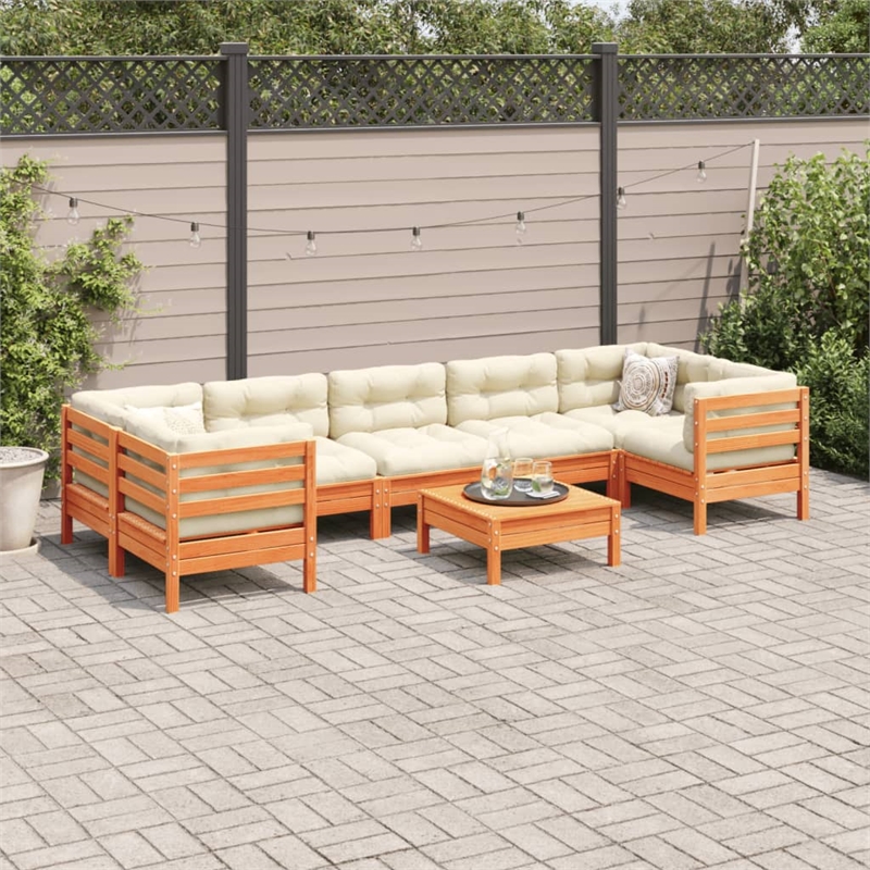 vidaXL 8 Piece Wood Sofa Set in Brown/Cream