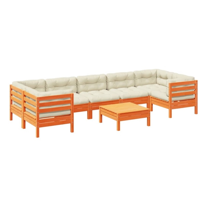 vidaXL 8 Piece Wood Sofa Set in Brown/Cream