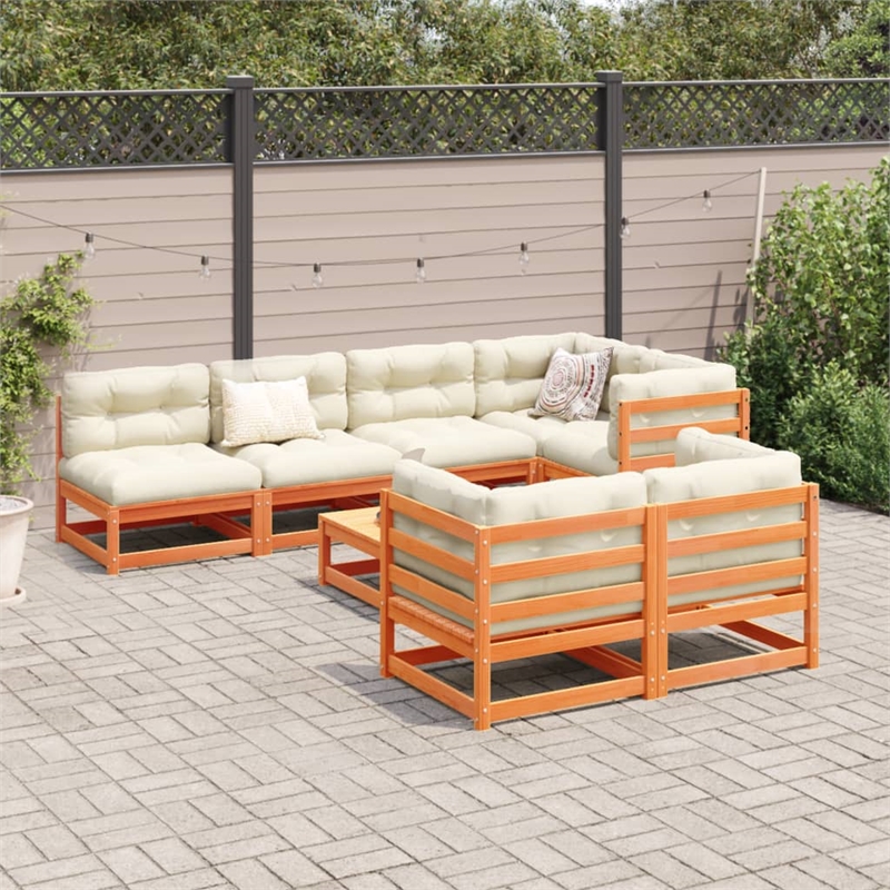 vidaXL 8 Piece Wood Large Sofa Set in Brown