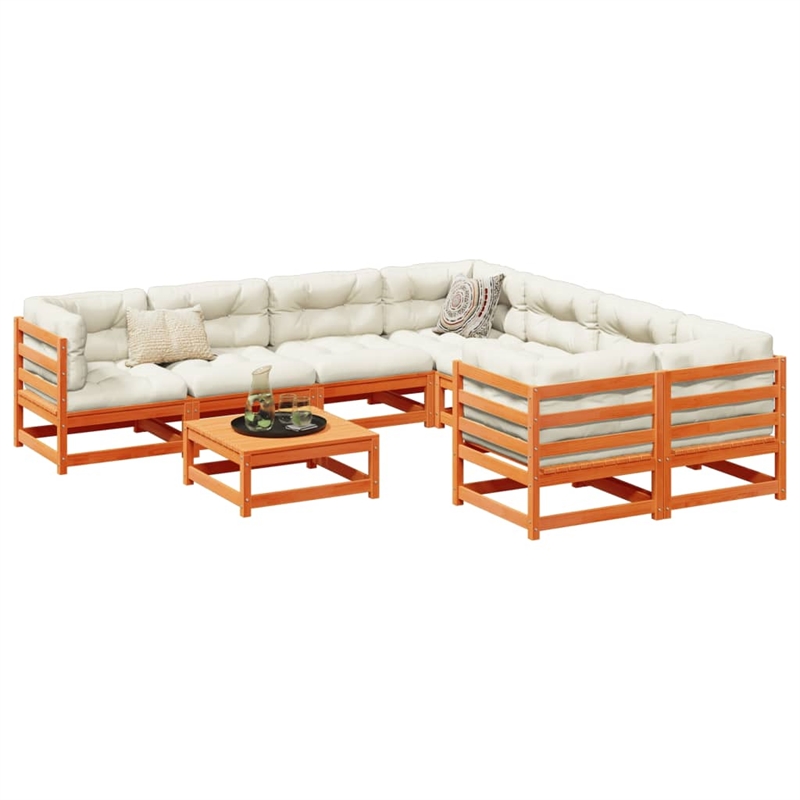 vidaXL 9 Piece Wood Large Sofa Set in White/Brown/Cream