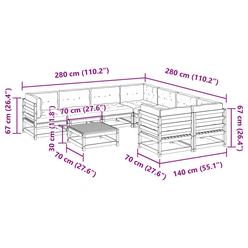 vidaXL 9 Piece Wood Large Sofa Set in White/Brown/Cream
