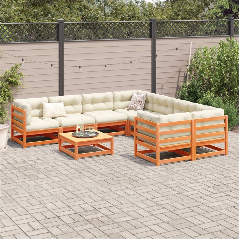 vidaXL 9 Piece Wood Large Sofa Set in White/Brown/Cream