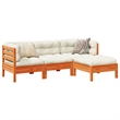 vidaXL 4 Piece Wood Small Sofa Set in Brown/Cream