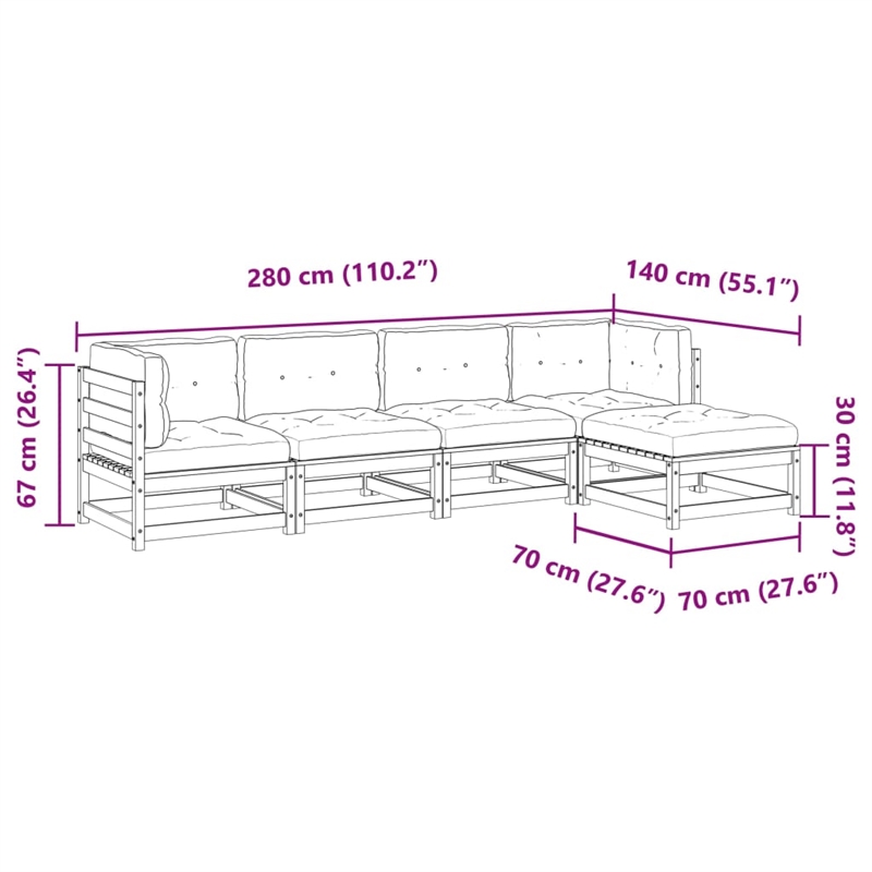 vidaXL 5 Piece Wood Patio Sofa Set in Anthracite