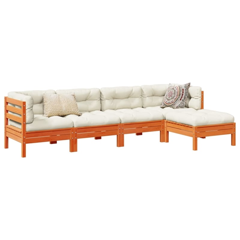 vidaXL 5 Piece Wood Sofa Set in Brown/Cream