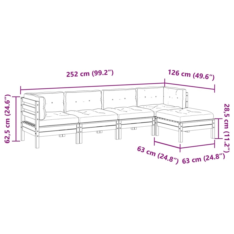 vidaXL 5 Piece Wood Sofa Set in Brown/Cream
