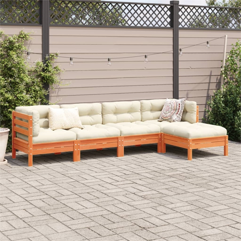 vidaXL 5 Piece Wood Sofa Set in Brown/Cream