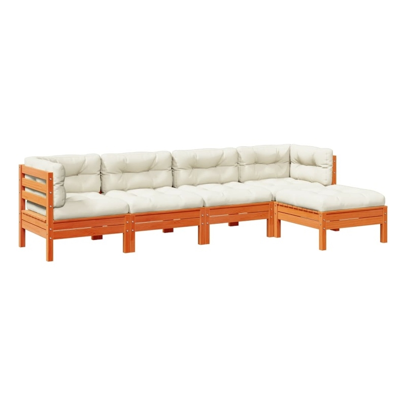 vidaXL 5 Piece Wood Sofa Set in Brown/Cream