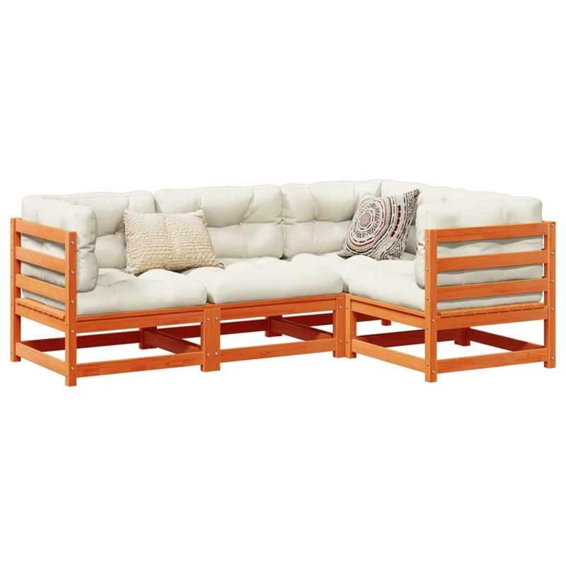 vidaXL 4 Piece Wood Large Sofa Set in Brown