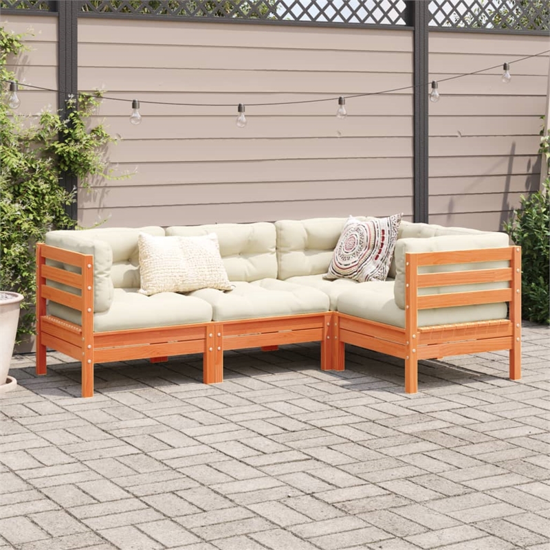 vidaXL 4 Piece Wood Medium Sofa Set in Brown