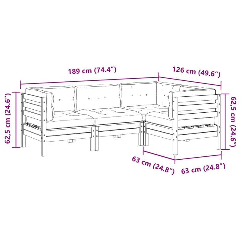 vidaXL 4 Piece Wood Medium Sofa Set in Brown