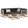 vidaXL 5 Piece Wood Large Sofa Set in Natural