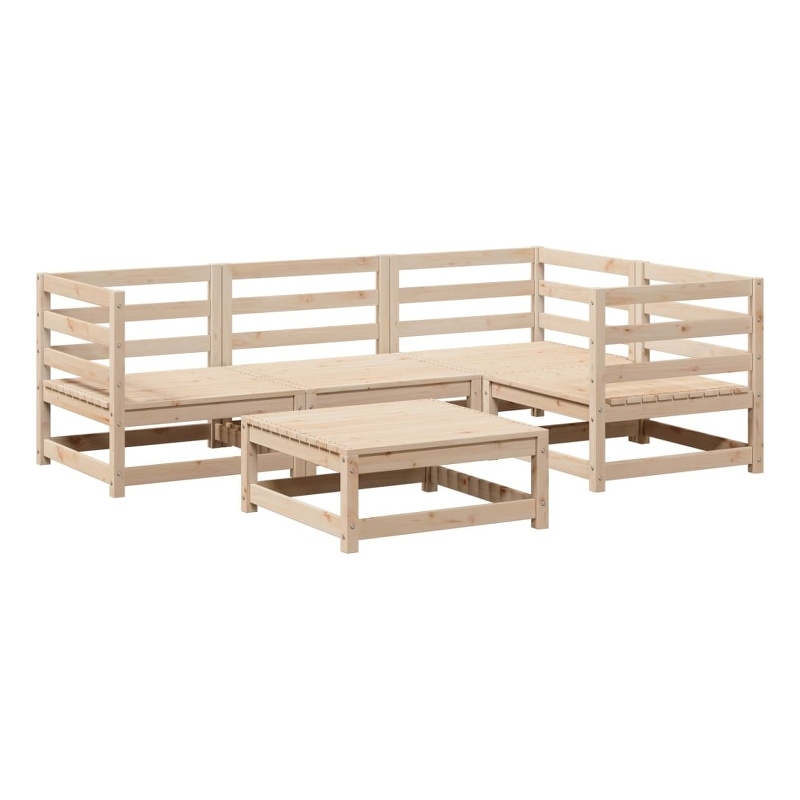 vidaXL 5 Piece Wood Large Sofa Set in Natural