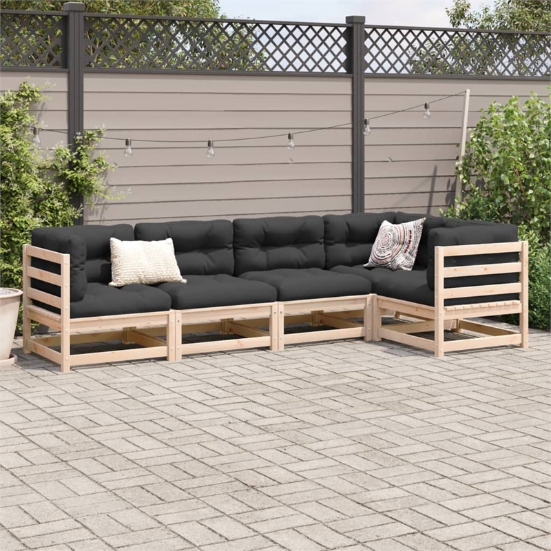 vidaXL 5 Piece Wood Sofa Set in Natural