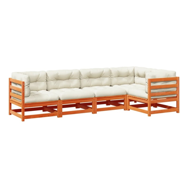 vidaXL 5 Piece Wood Small Sofa Set in Brown/Cream