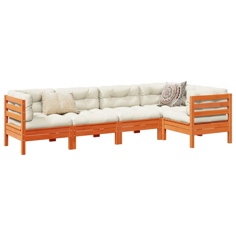 vidaXL 5 Piece Wood Sofa Set in Brown/Cream