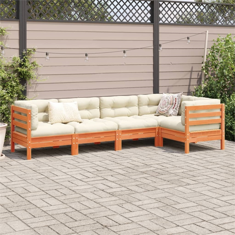 vidaXL 5 Piece Wood Sofa Set in Brown/Cream
