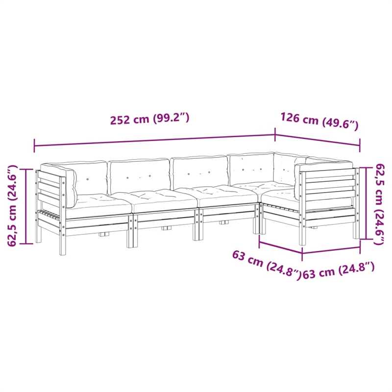 vidaXL 5 Piece Wood Sofa Set in Brown/Cream