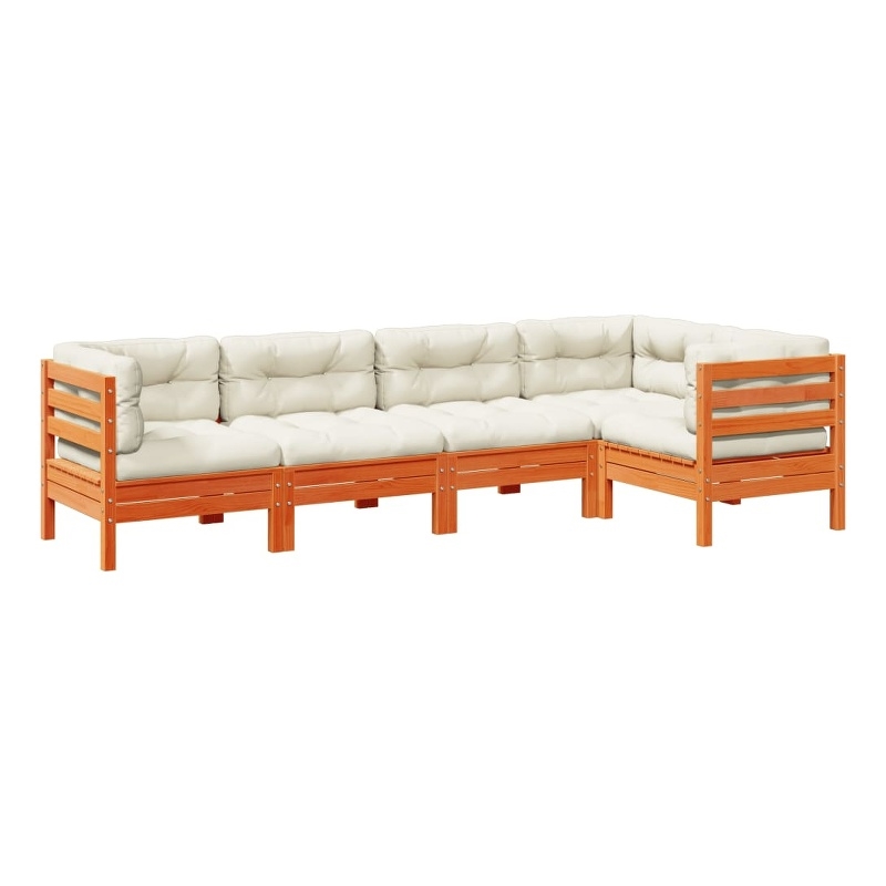 vidaXL 5 Piece Wood Sofa Set in Brown/Cream