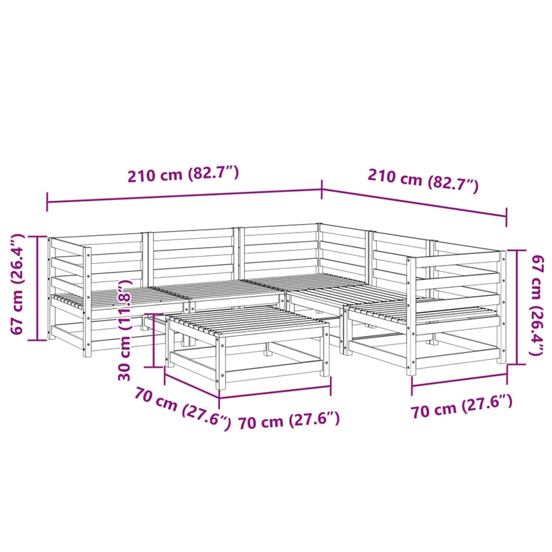 vidaXL 6 Piece Wood Sofa Set in Natural