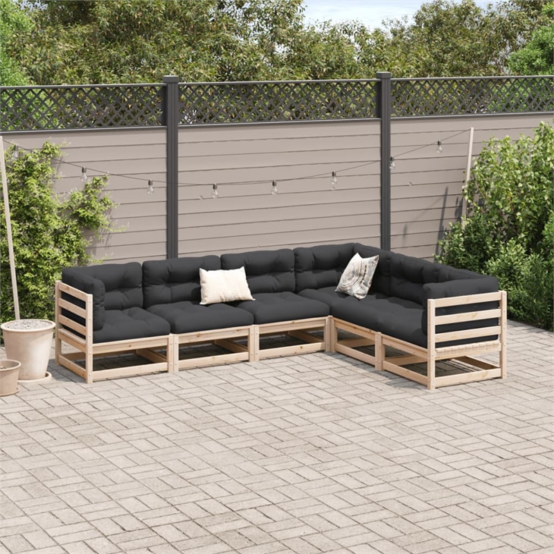 vidaXL 6 Piece Wood Sofa Set in Natural