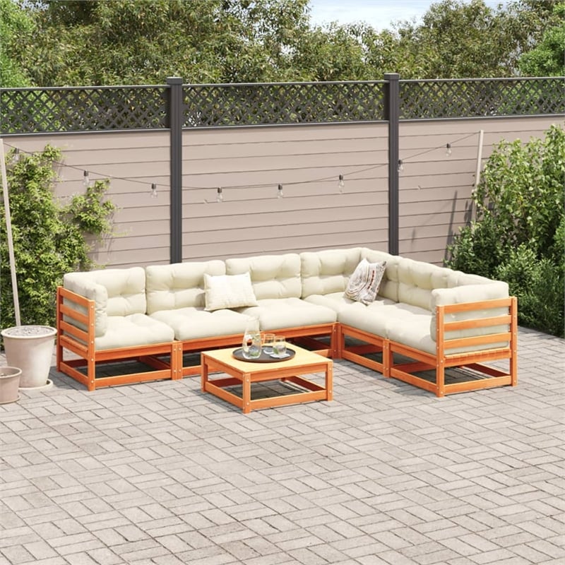 vidaXL 7 Piece Wood Sofa Set in Brown/Cream