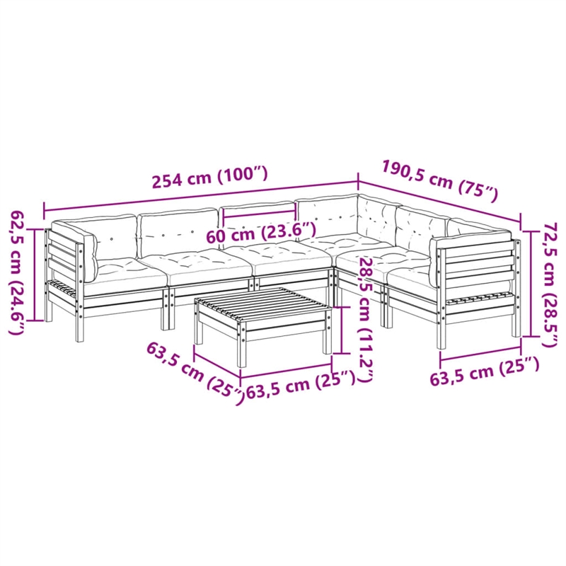 vidaXL 7 Piece Wood Sofa Set in Brown