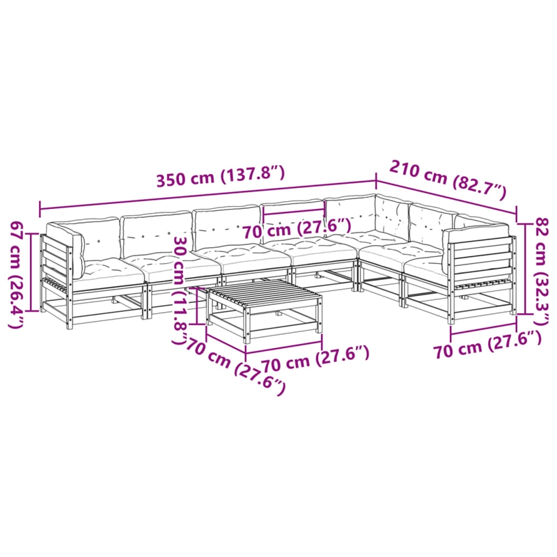 vidaXL Wood Small Sofa Set in Brown/Cream