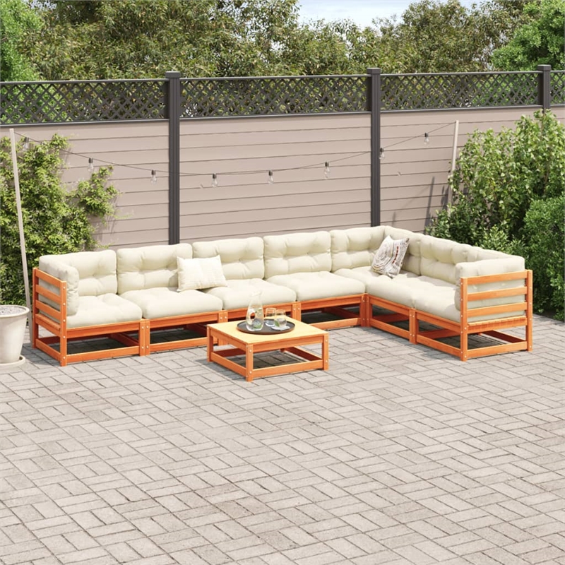 vidaXL Wood Small Sofa Set in Brown/Cream