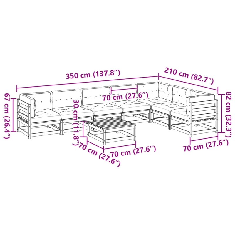 vidaXL 8 Piece Wood Large Patio Sofa Set in Cream