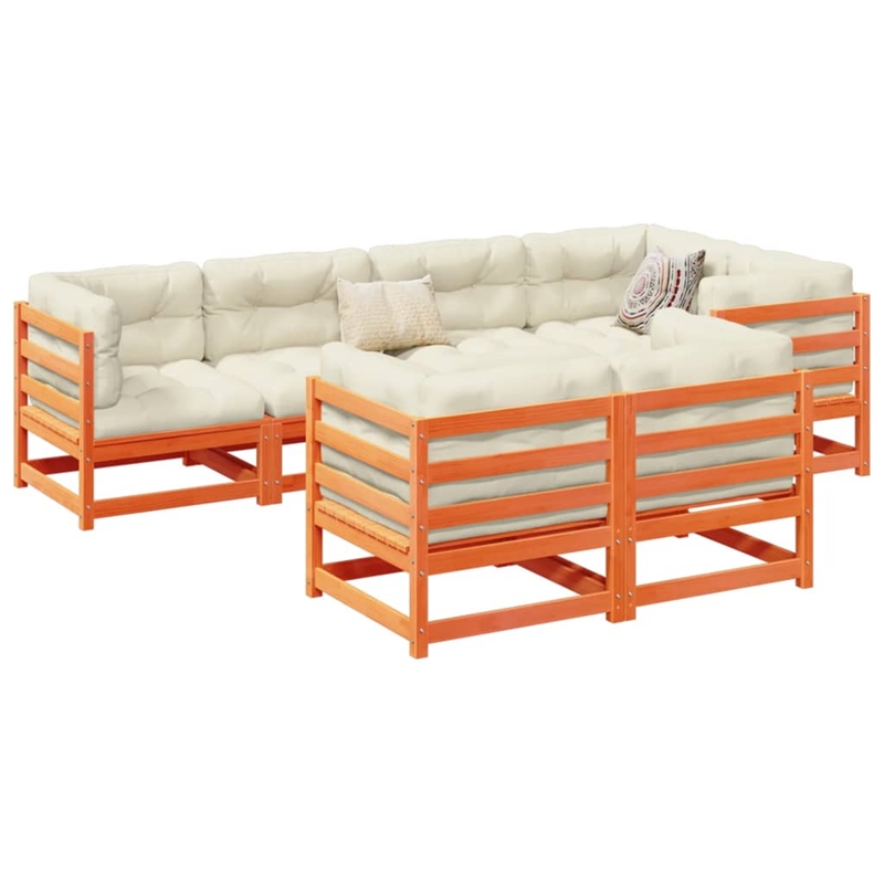 vidaXL 7 Piece Wood Medium Sofa Set in Brown