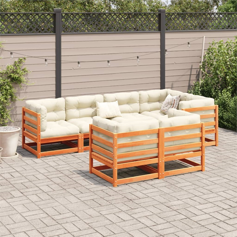 vidaXL 7 Piece Wood Medium Sofa Set in Brown