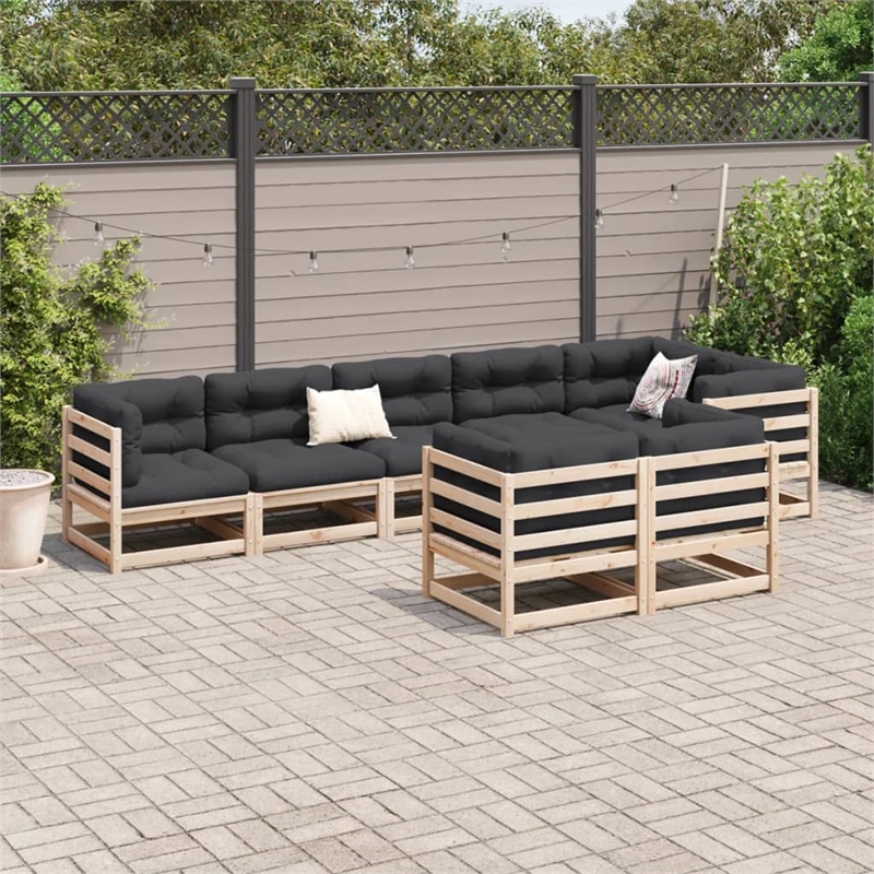 vidaXL 8 Piece Wood Large Sofa Set in Natural