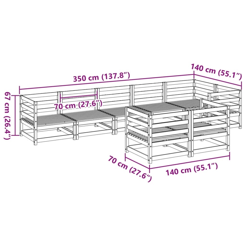 vidaXL 8 Piece Wood Large Sofa Set in Natural