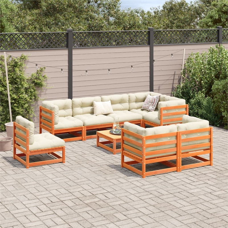 vidaXL 9 Piece Wood Sofa Set in Brown