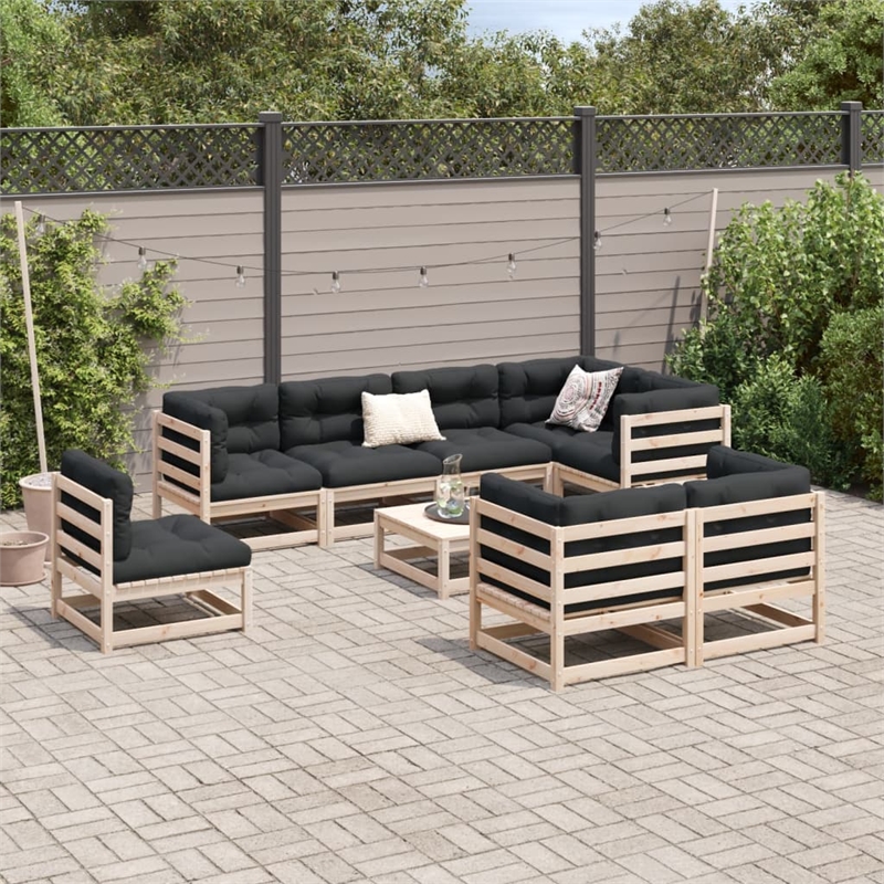 vidaXL 9 Piece Wood Large Patio Sofa Set in Cream/Natural