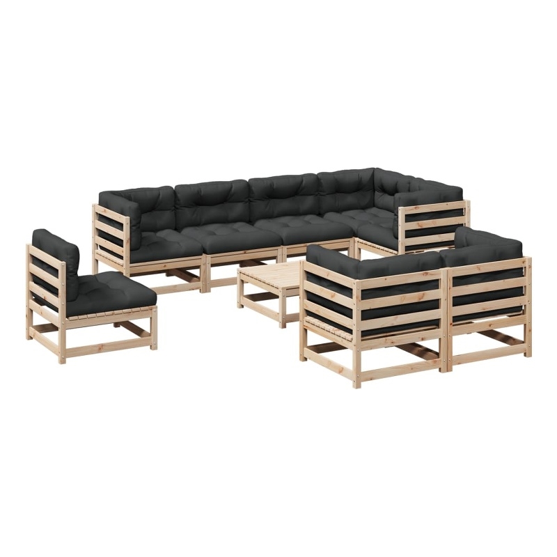 vidaXL 9 Piece Wood Large Patio Sofa Set in Cream/Natural