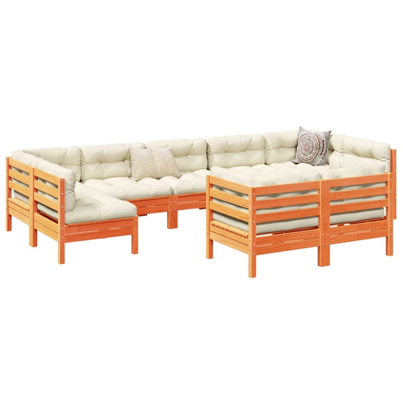 vidaXL 9 Piece Wood Sofa Set in Brown/Cream