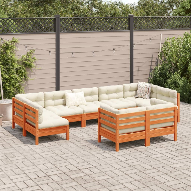 vidaXL 9 Piece Wood Sofa Set in Brown/Cream