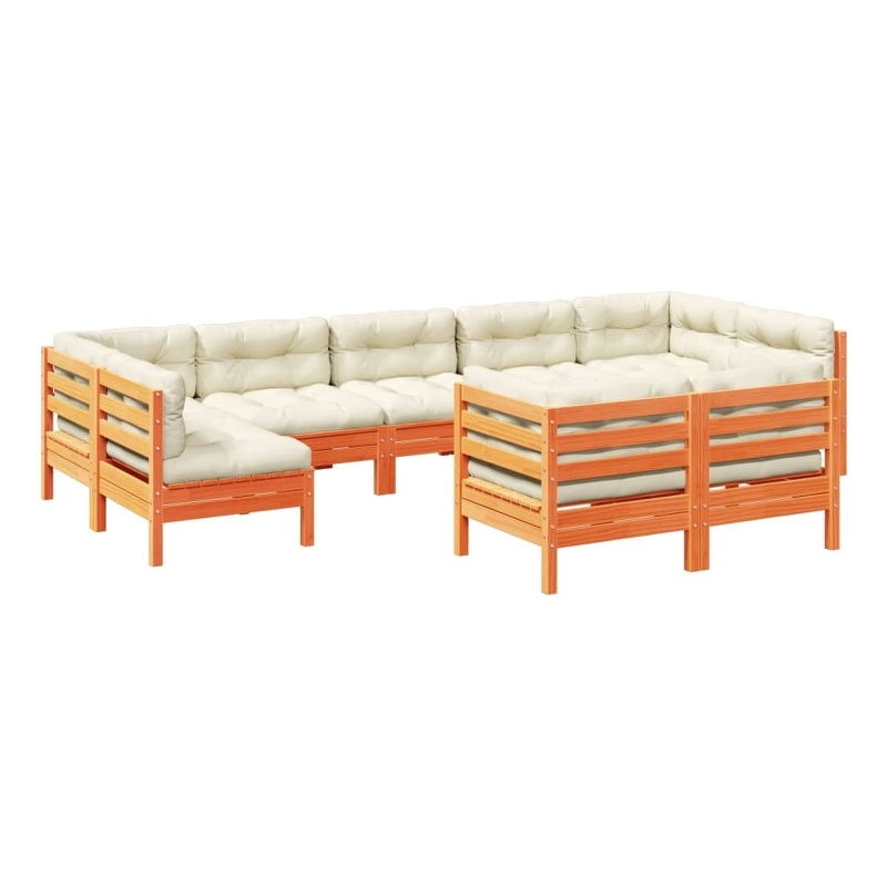 vidaXL 9 Piece Wood Sofa Set in Brown/Cream