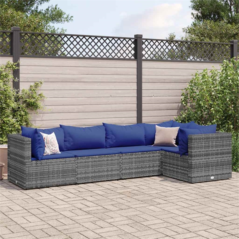 vidaXL 5 Piece Poly Rattan Lounge Set in Gray
