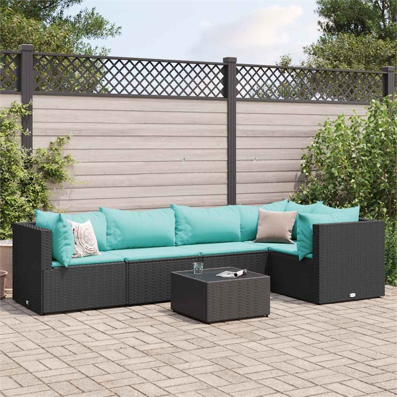 vidaXL 6 Piece Lounge Set in Black/Blue