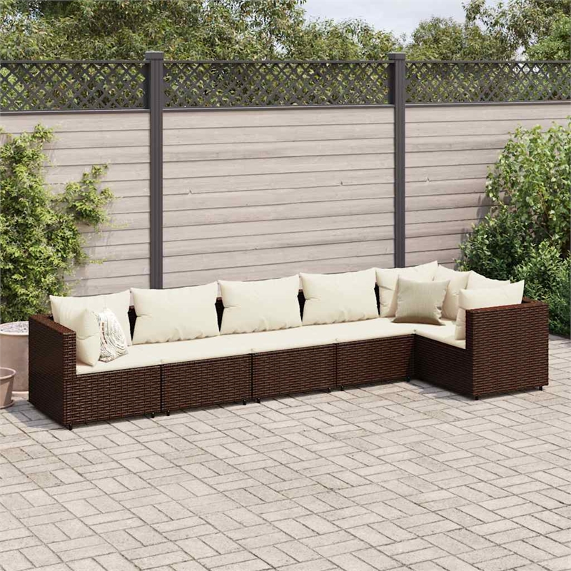vidaXL 6 Piece Steel Small Lounge Set in White/Brown/Cream