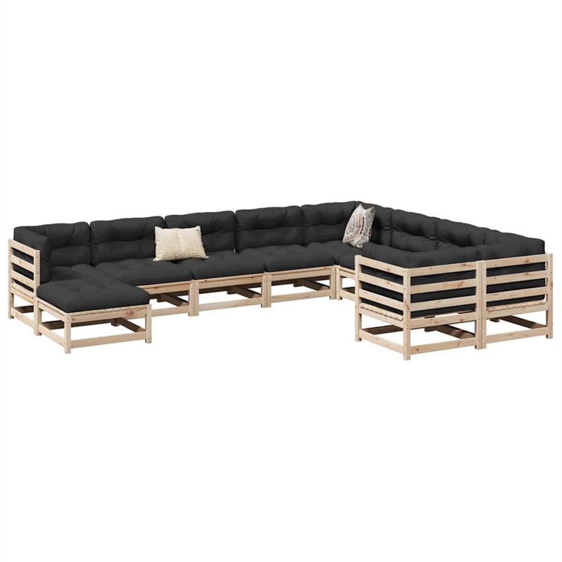 vidaXL 10 Piece Wood Large Sofa Set in Natural