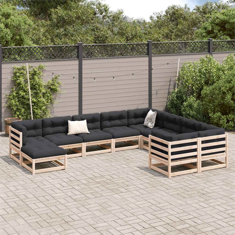 vidaXL 10 Piece Wood Large Sofa Set in Natural
