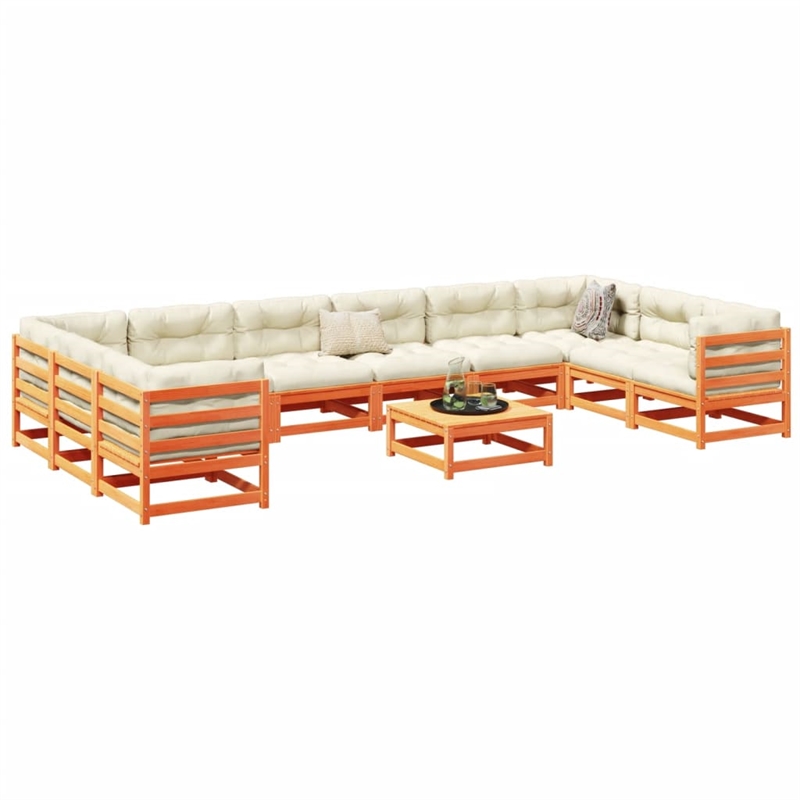 vidaXL 11 Piece Wood Large Sofa Set in Brown